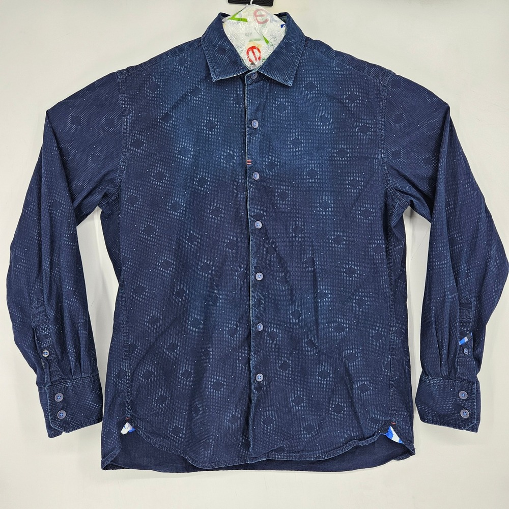 Robert Graham Shirt Mens Medium Button Up Blue Geometric Long Sleeve